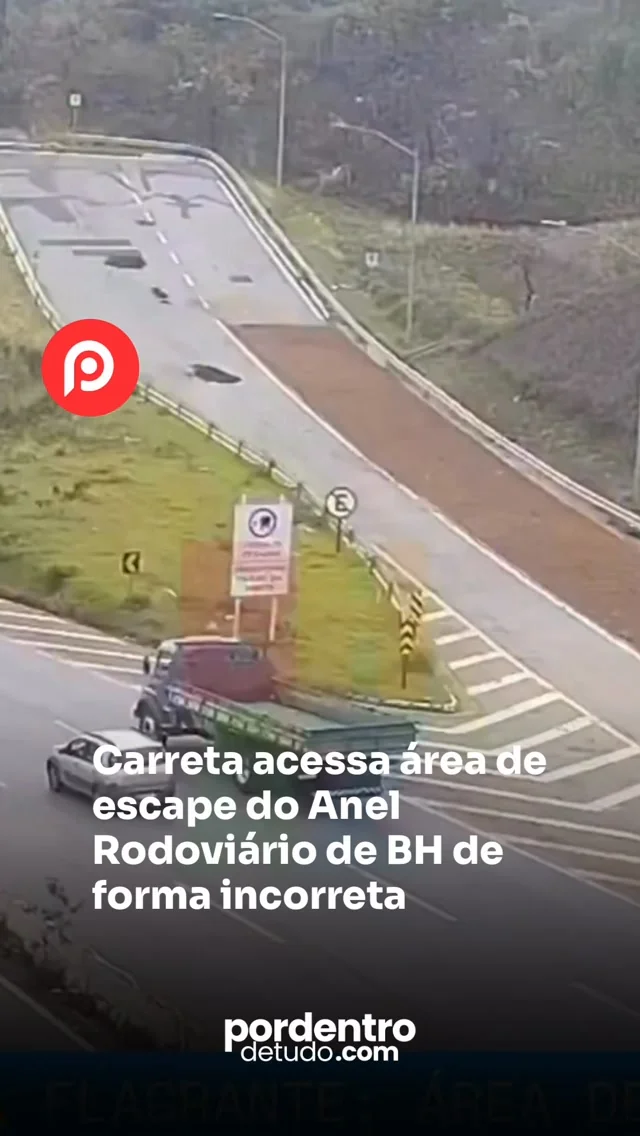 Carreta acessa área de escape do Anel Rodoviário de BH de forma incorreta