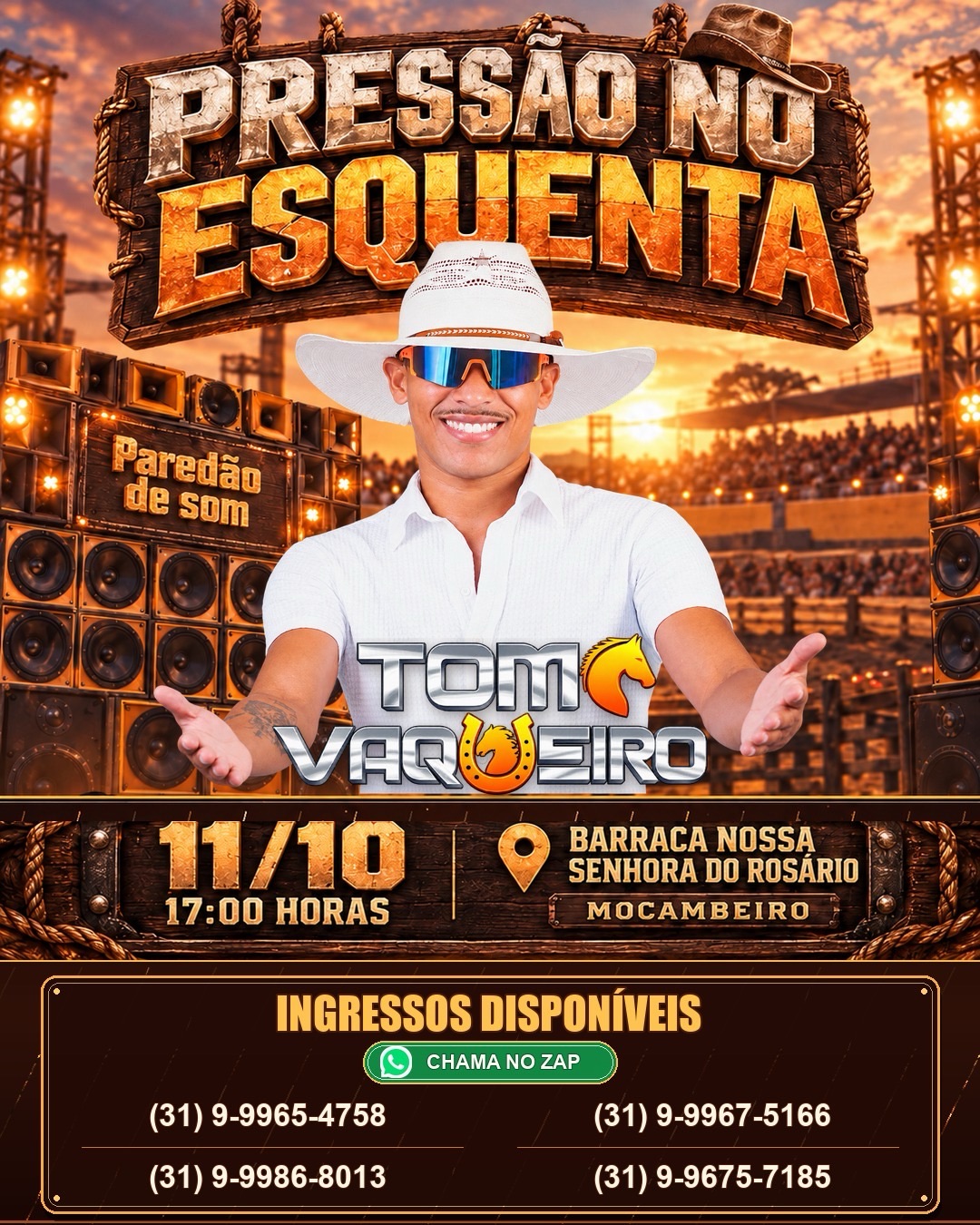 Tom Vaqueiro é destaque de grande evento em Mocambeiro, em Matozinhos, no dia 11 de outubro