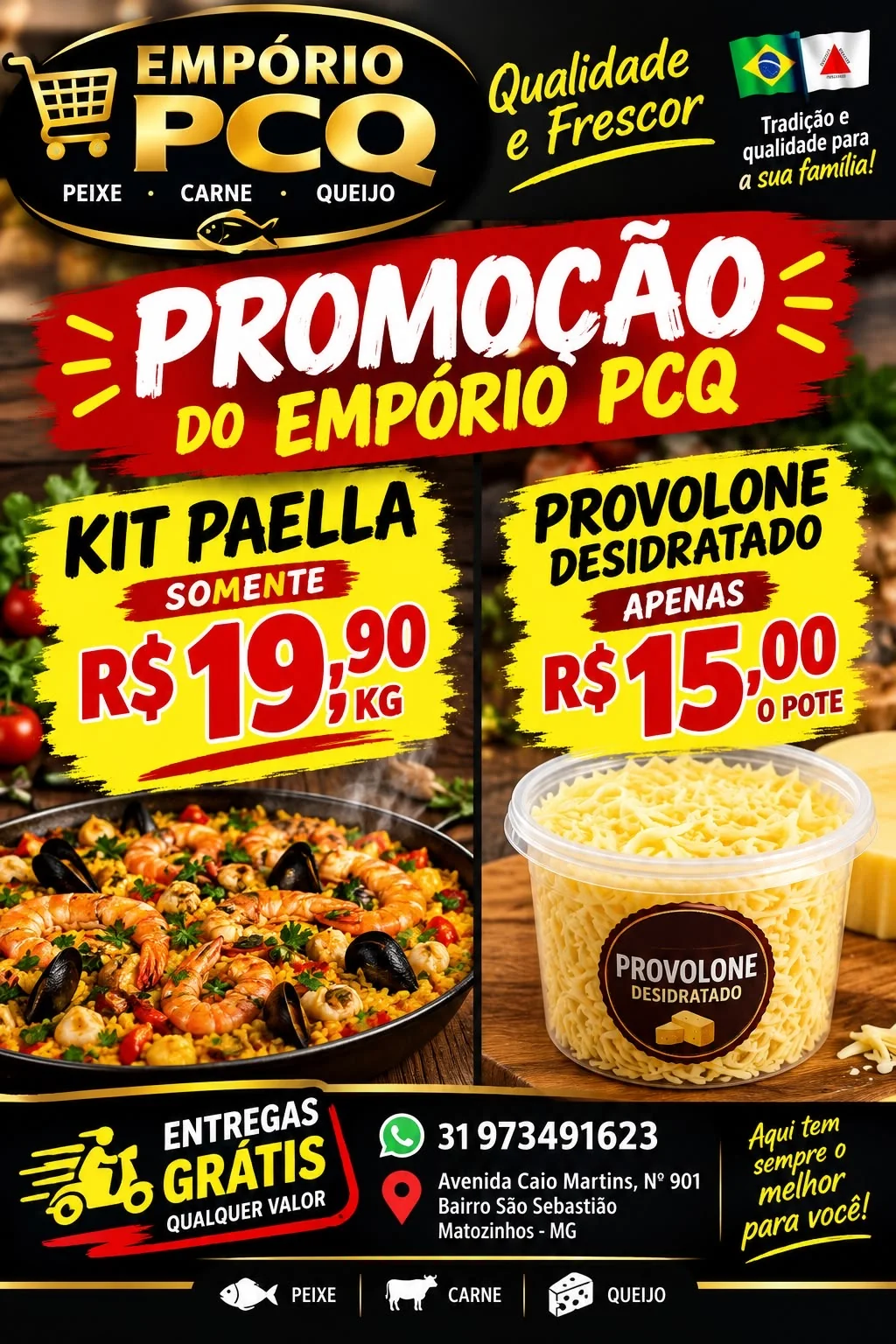 Empório PCQ anuncia ofertas especiais em kit paella e provolone desidratado em Matozinhos