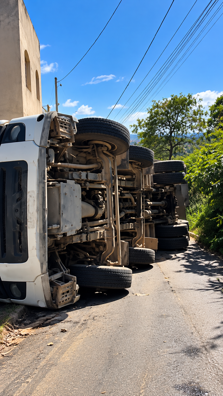Caminhão carregado com brita tomba após não conseguir subir ladeira em São José da Lapa
