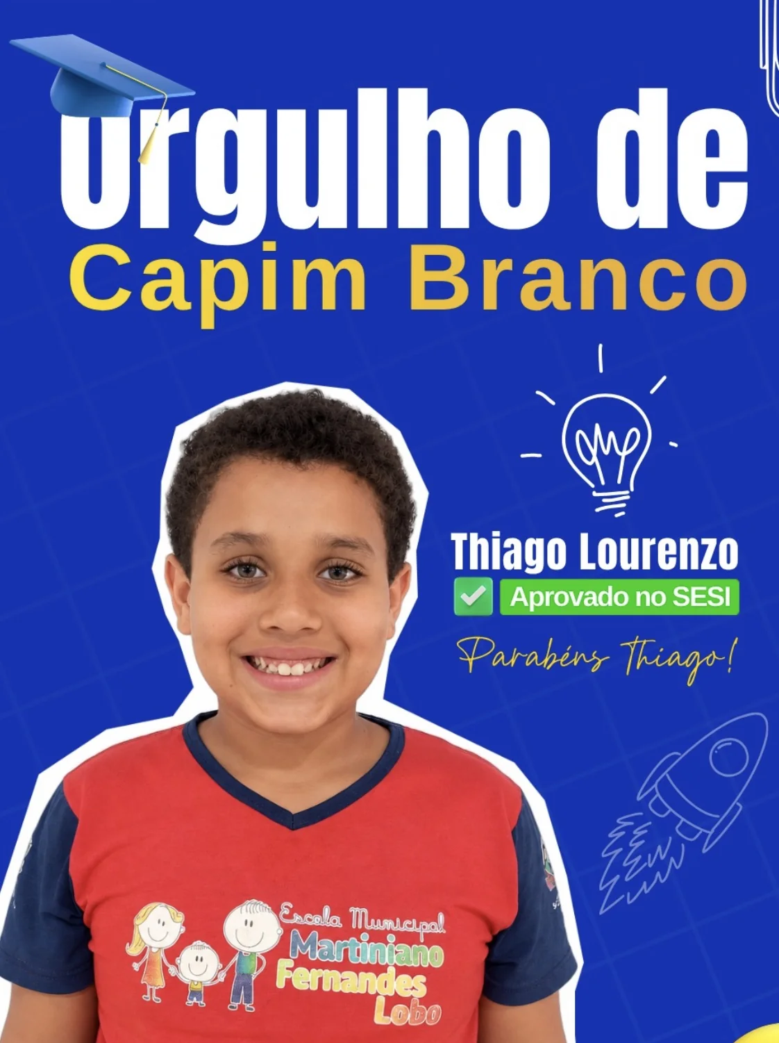 Aluno de Capim Branco é aprovado no SESI de Pedro Leopoldo
