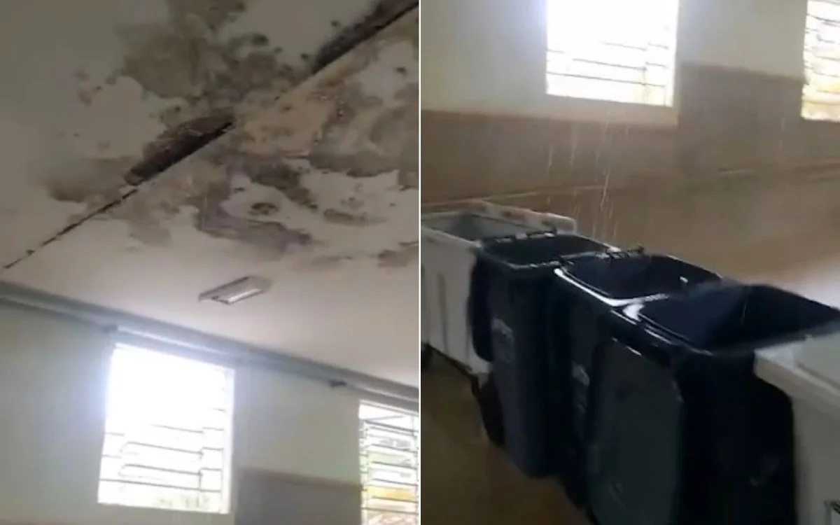 Chuva invade Hospital Júlia Kubitschek e funcionários usam lixeiras para conter água em BH