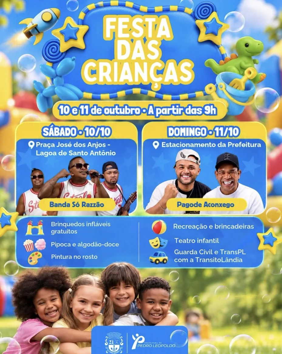Pedro Leopoldo terá Festa das Crianças com shows e atrações gratuitas neste fim de semana