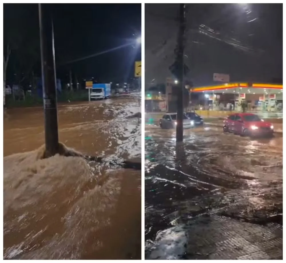 Chuva provoca alagamentos e deixa carro em meio à enxurrada no Barreiro, em BH