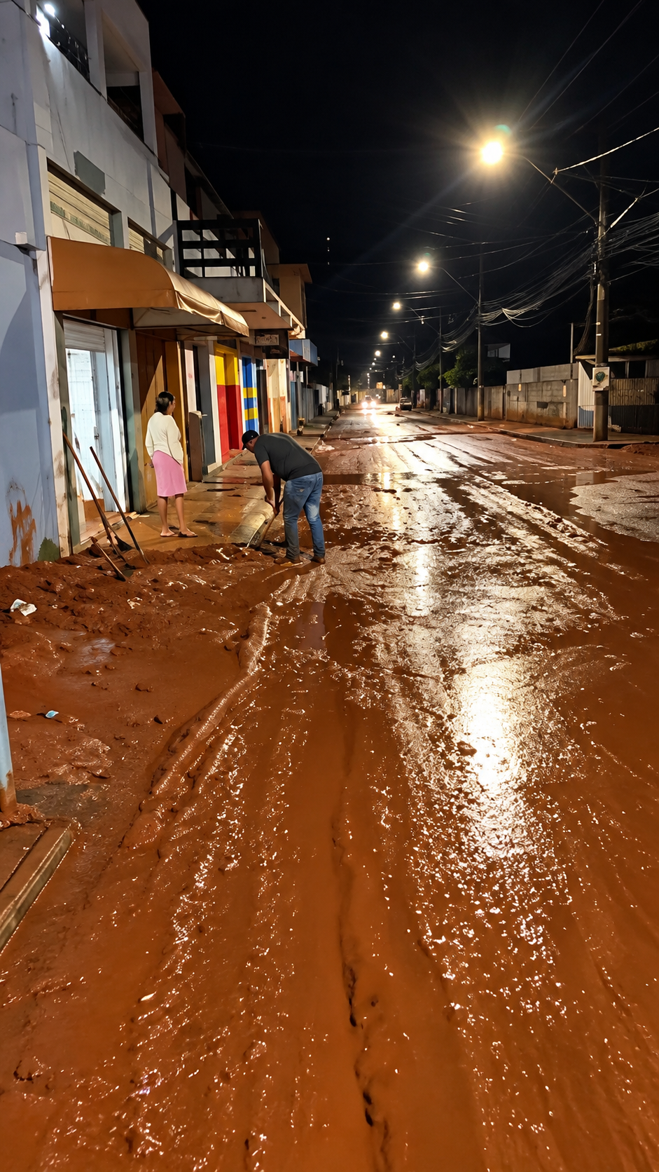 VÍDEO: Comerciantes fazem limpeza após enxurrada invadir lojas na região da Magno Claret
