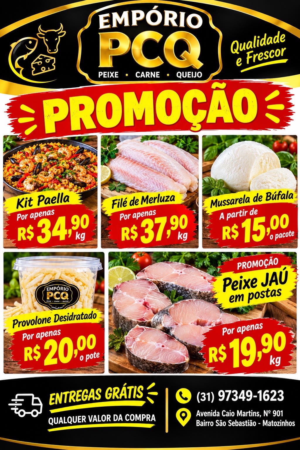 Promoção no Empório PCQ em Matozinhos tem filé de merluza a R$ 37,90 o quilo