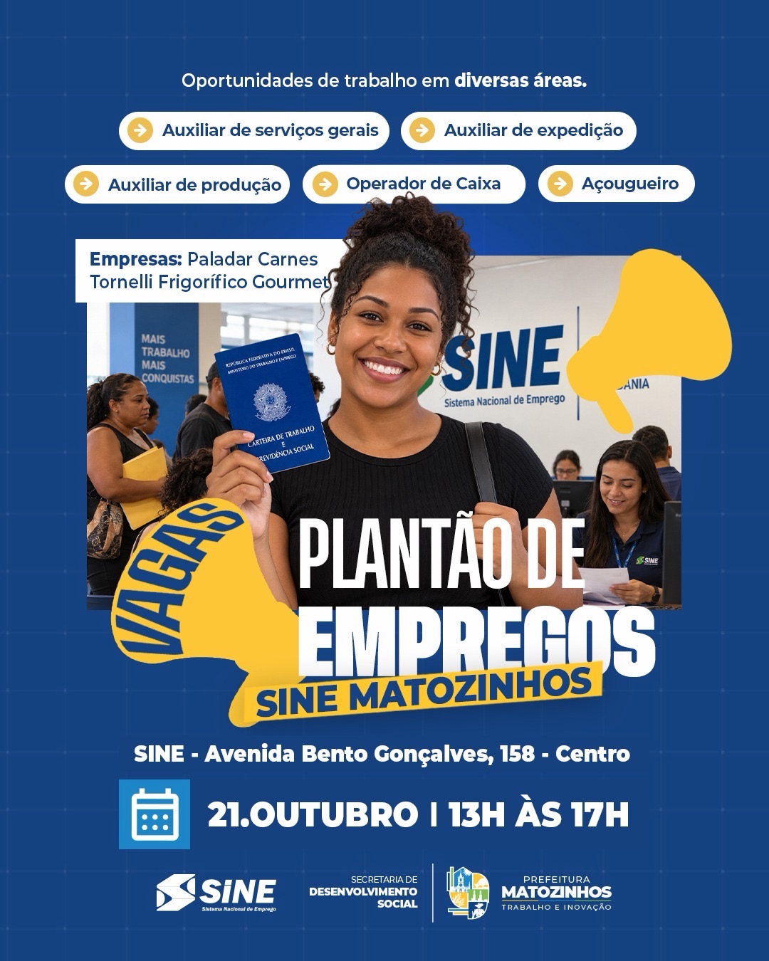 Matozinhos realiza plantão de empregos com vagas e salário de R$ 1.700