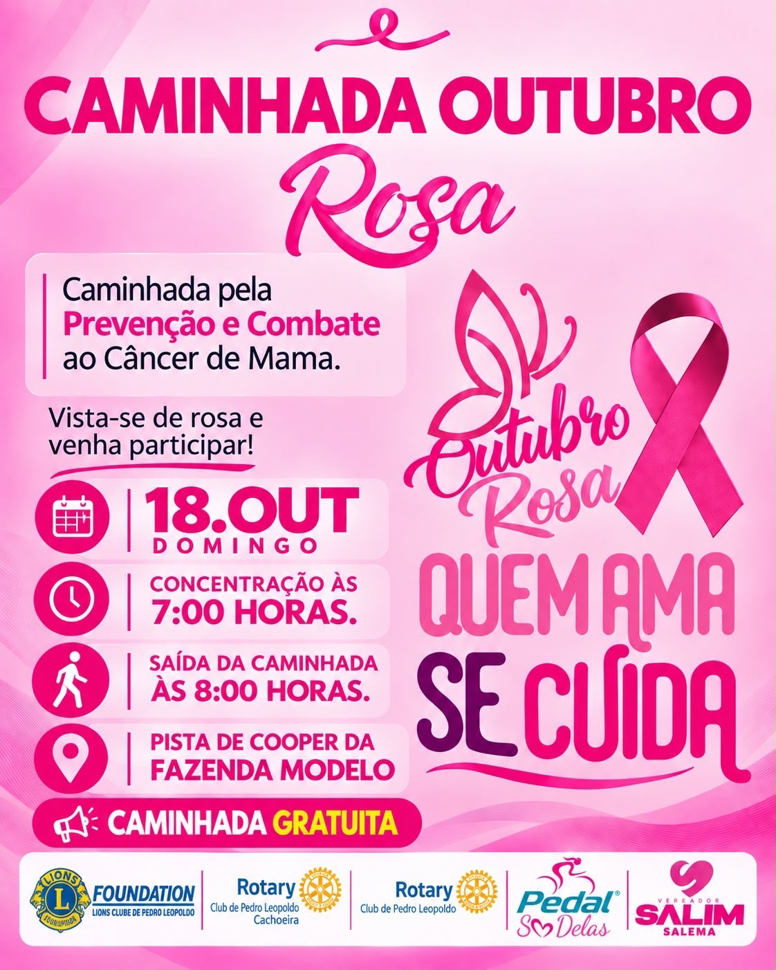 Caminhada Outubro Rosa reúne participantes em Pedro Leopoldo no dia 18