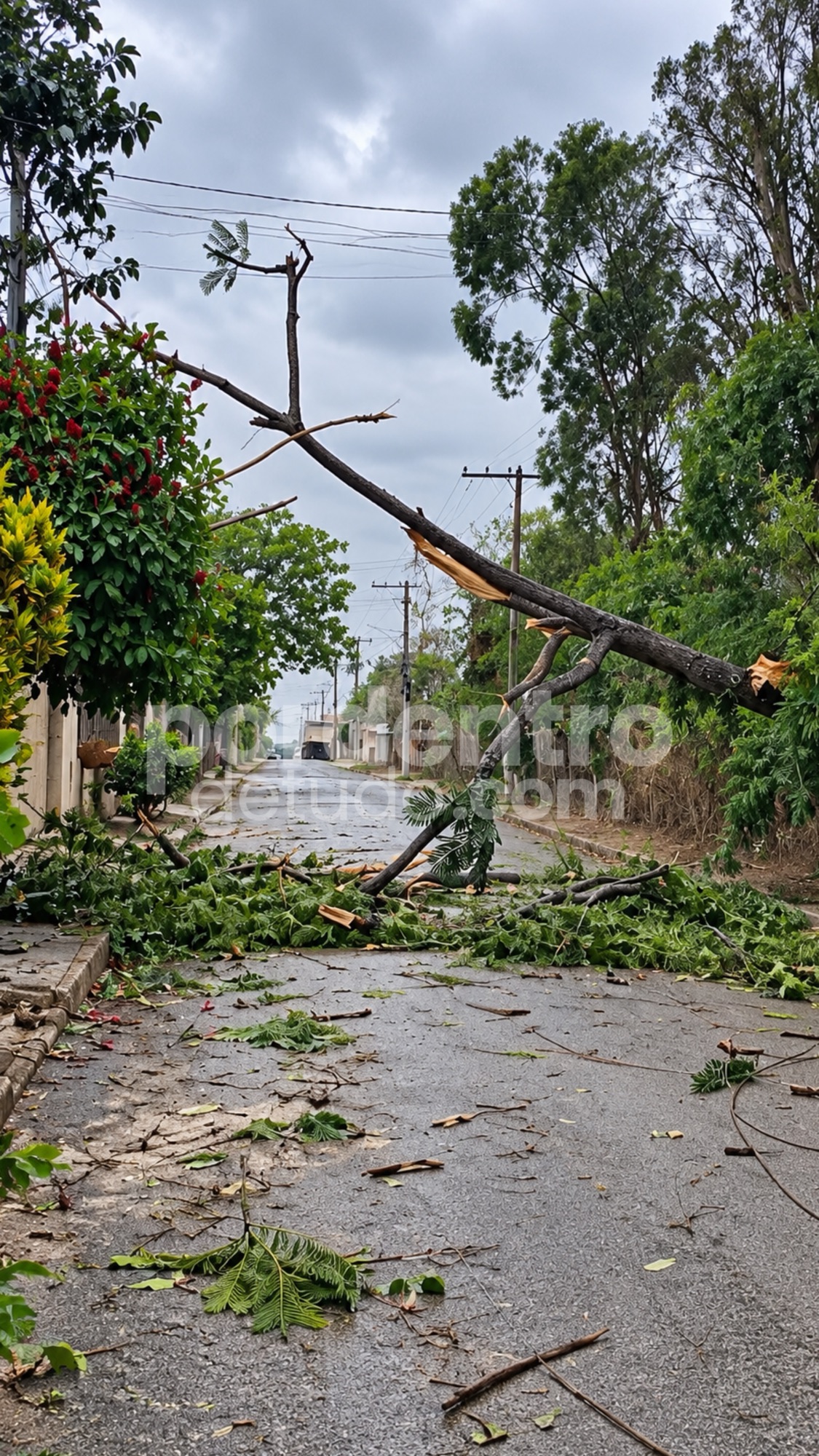 Árvore cai durante ventania no bairro Bom Jesus, em Matozinhos