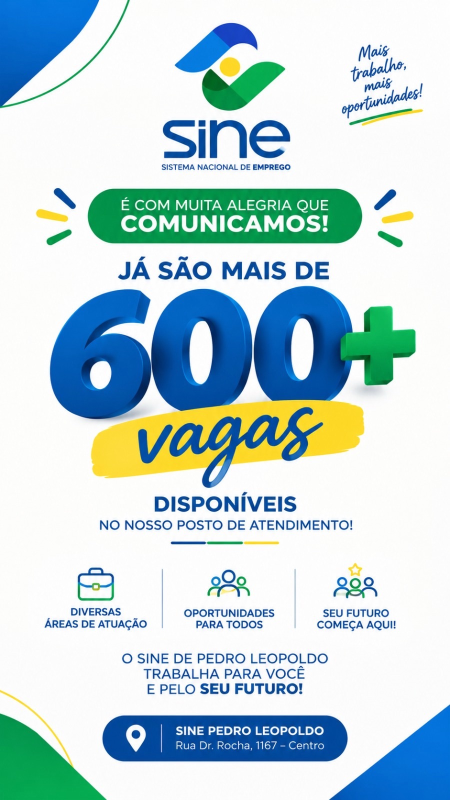Sine de Pedro Leopoldo anuncia mais de 600 vagas de emprego
