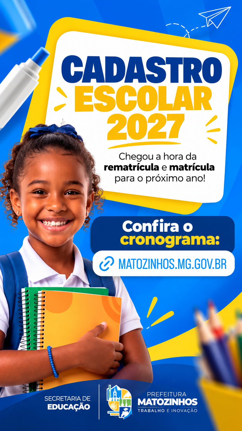 Matozinhos divulga calendário de matrículas e rematrículas para 2027
