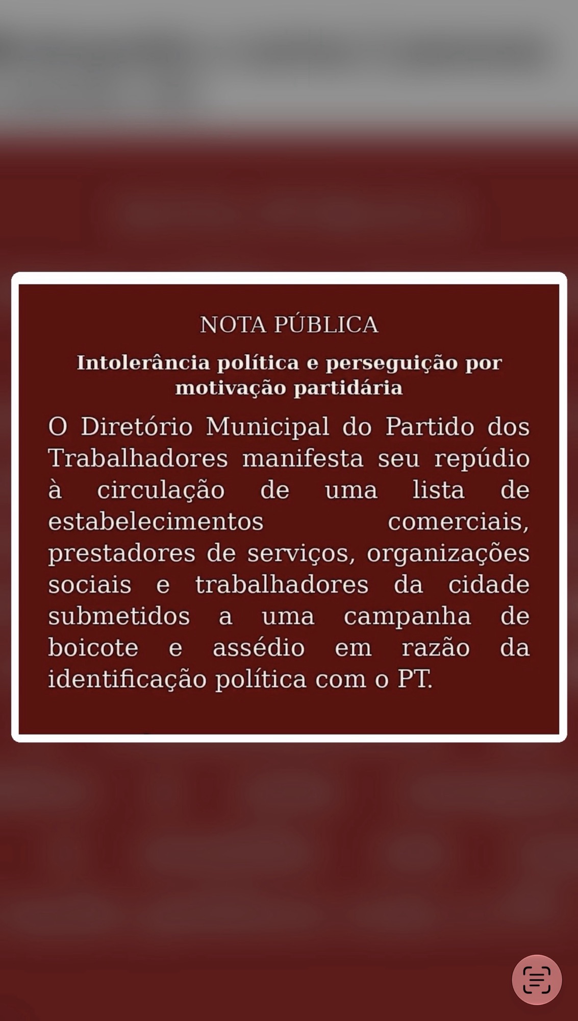 PT de Pedro Leopoldo se manifesta após circulação de lista de boicote a comerciantes