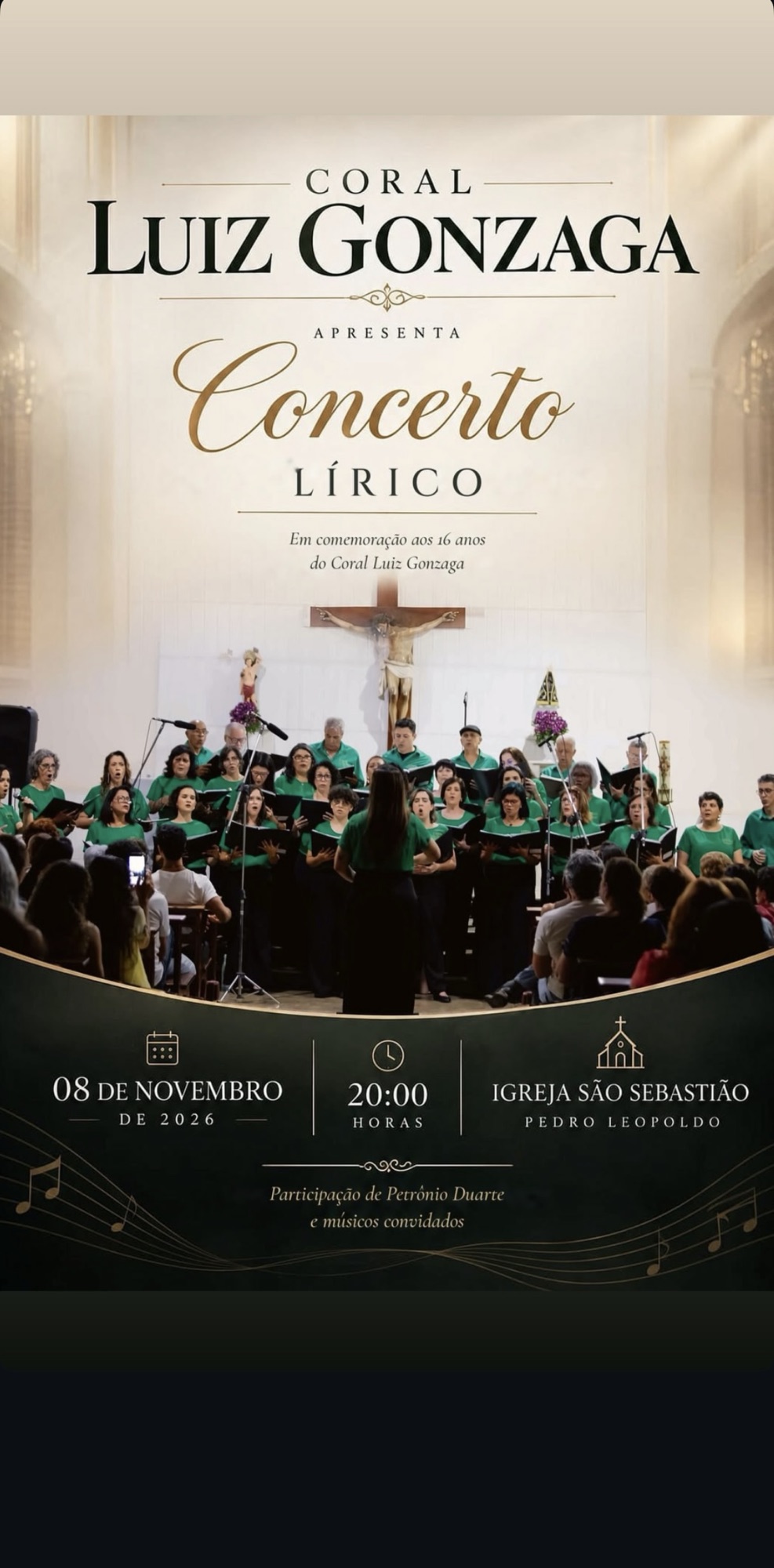 Coral Luiz Gonzaga celebra 16 anos com concerto lírico gratuito em Pedro Leopoldo