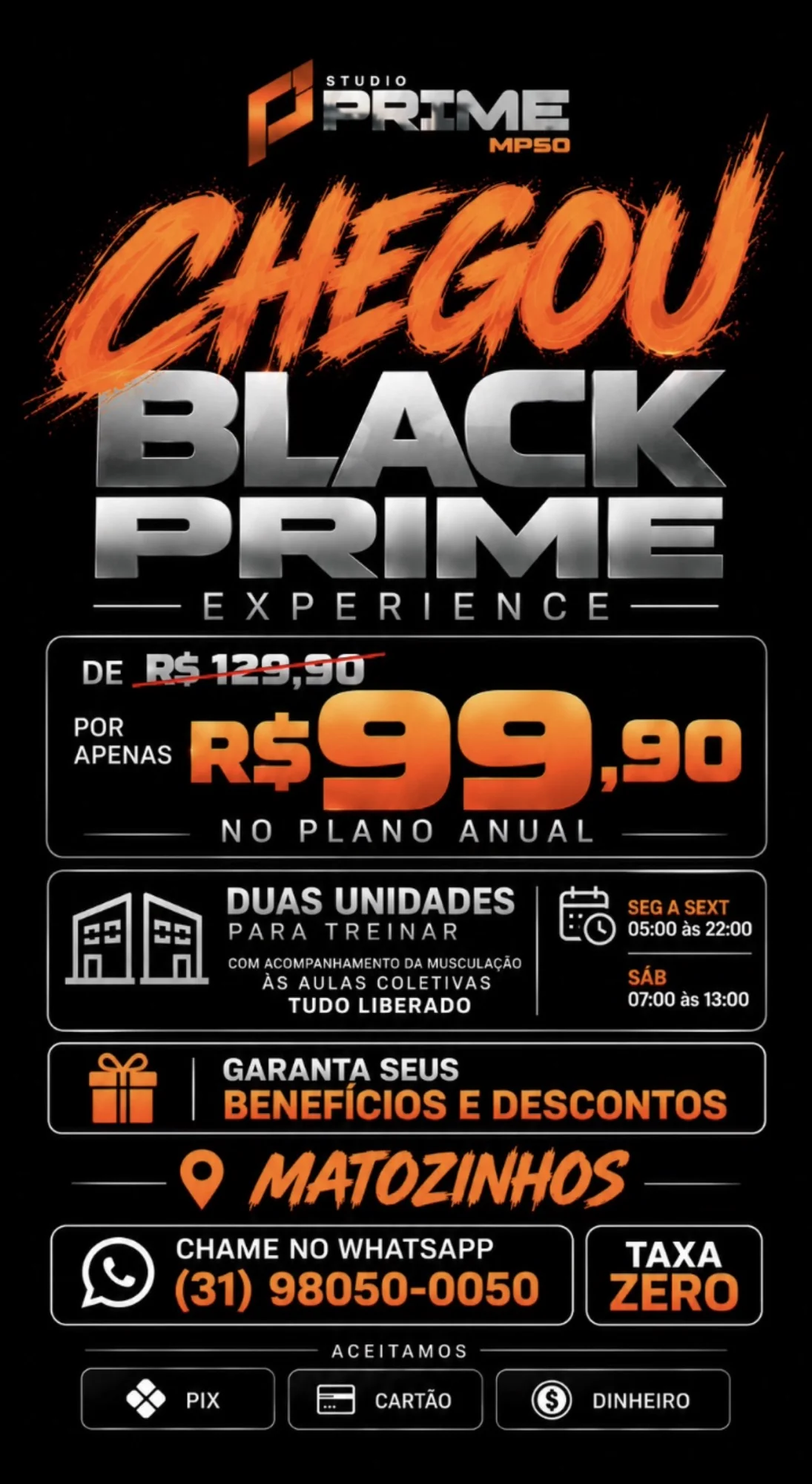 Prime lança Black Experience com plano anual de academia por R$ 99,90 em Matozinhos