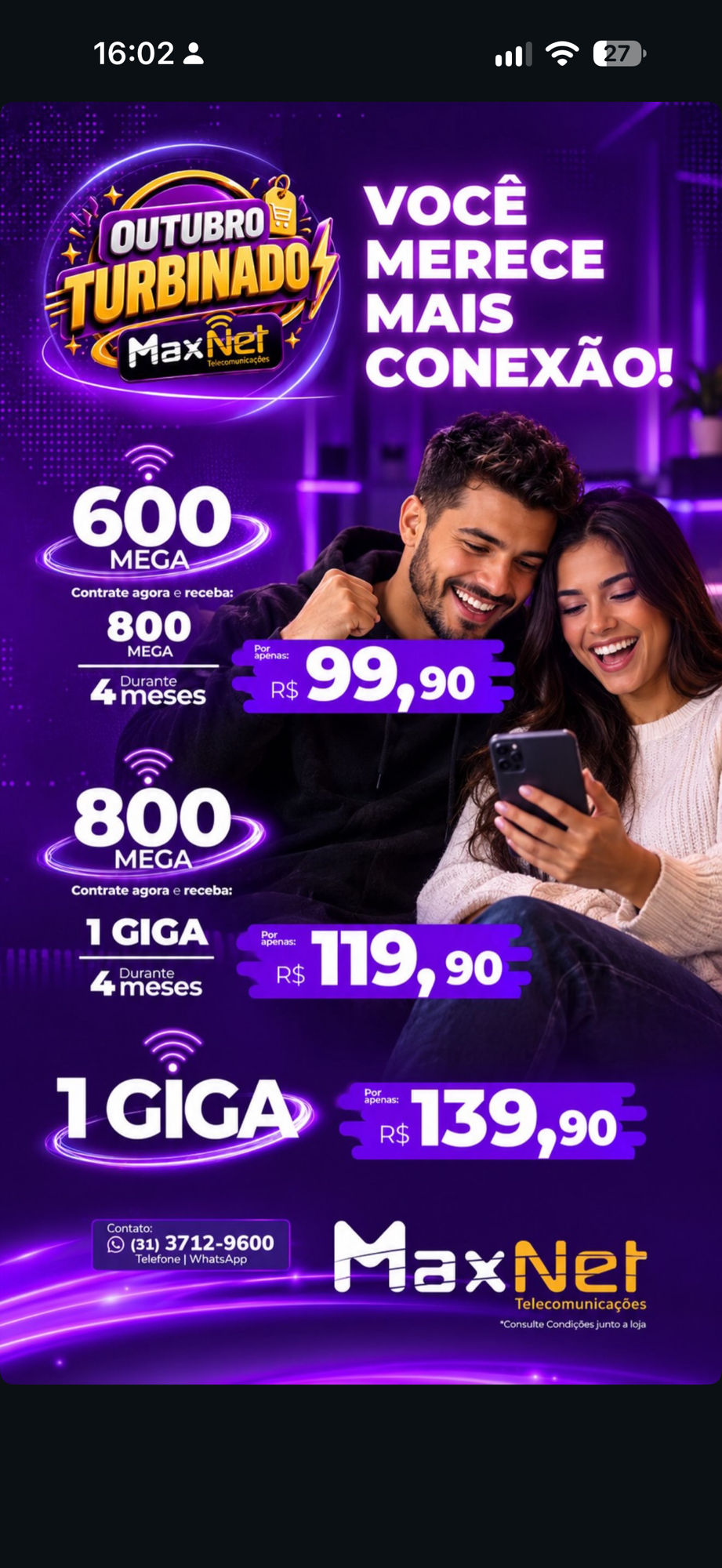MaxNet lança campanha de outubro com internet de até 1 giga em Matozinhos