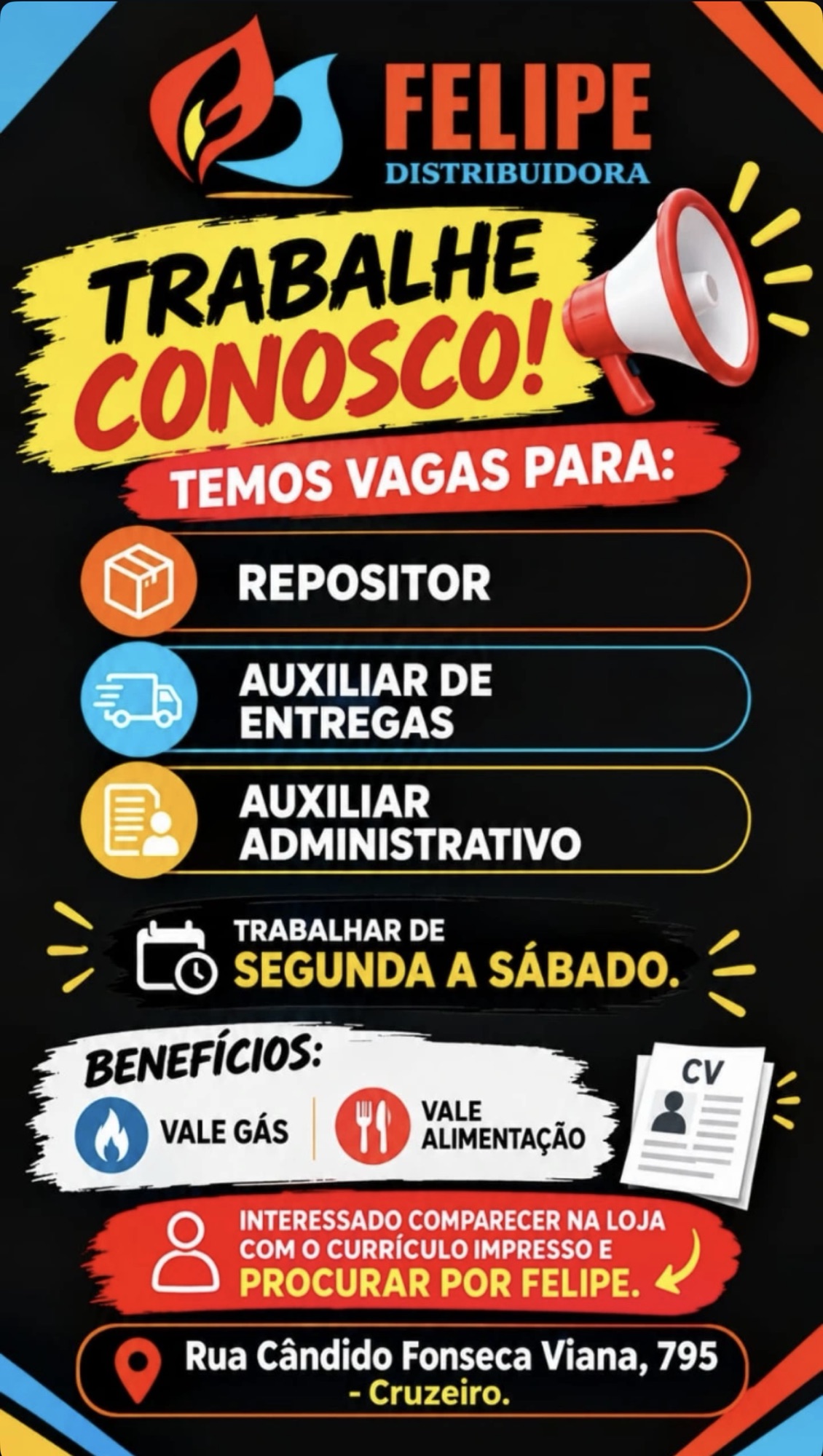 Felipe Distribuidora abre vagas para três funções; veja como se candidatar