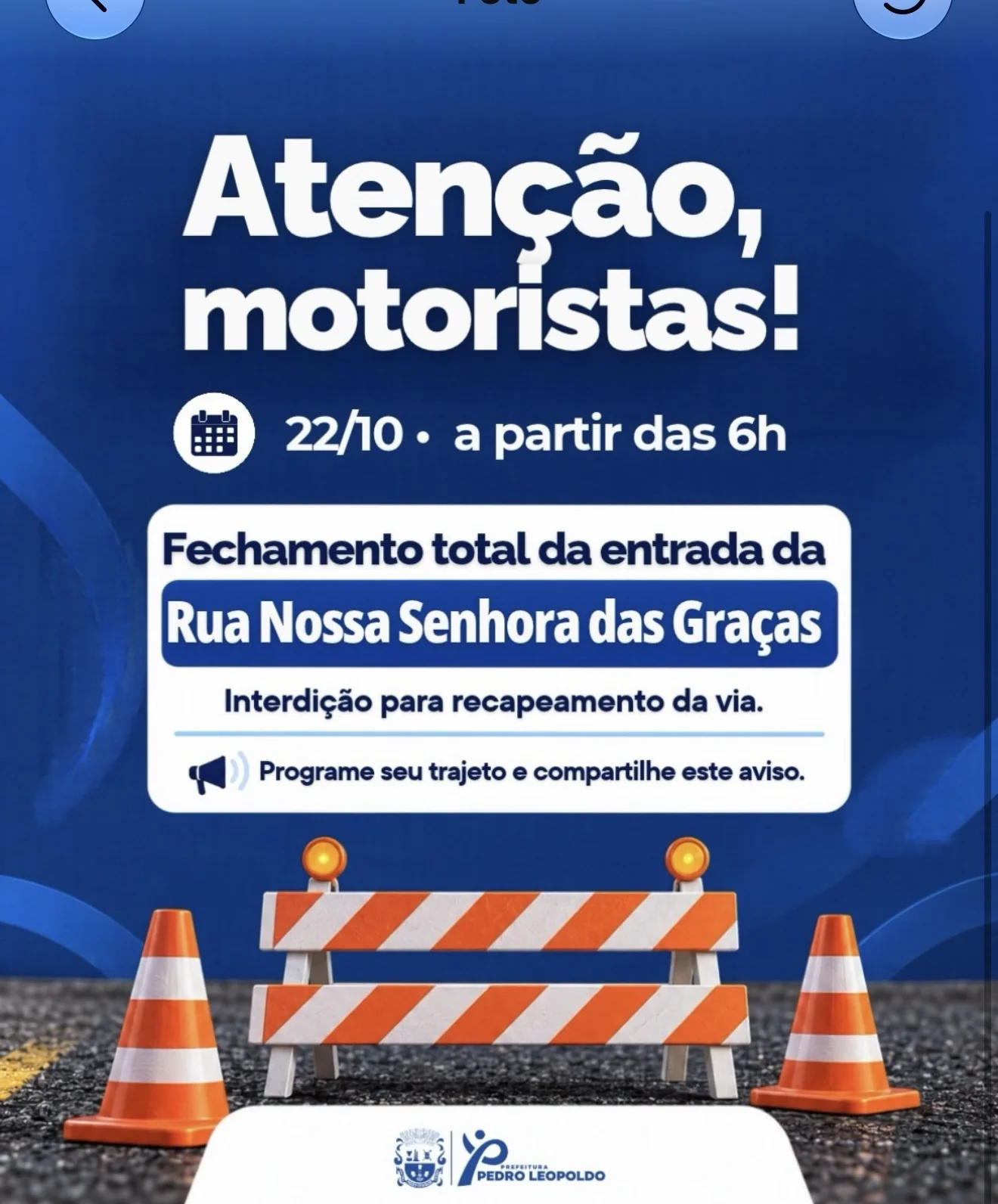 Rua Nossa Senhora das Graças será totalmente interditada para recapeamento em Pedro Leopoldo